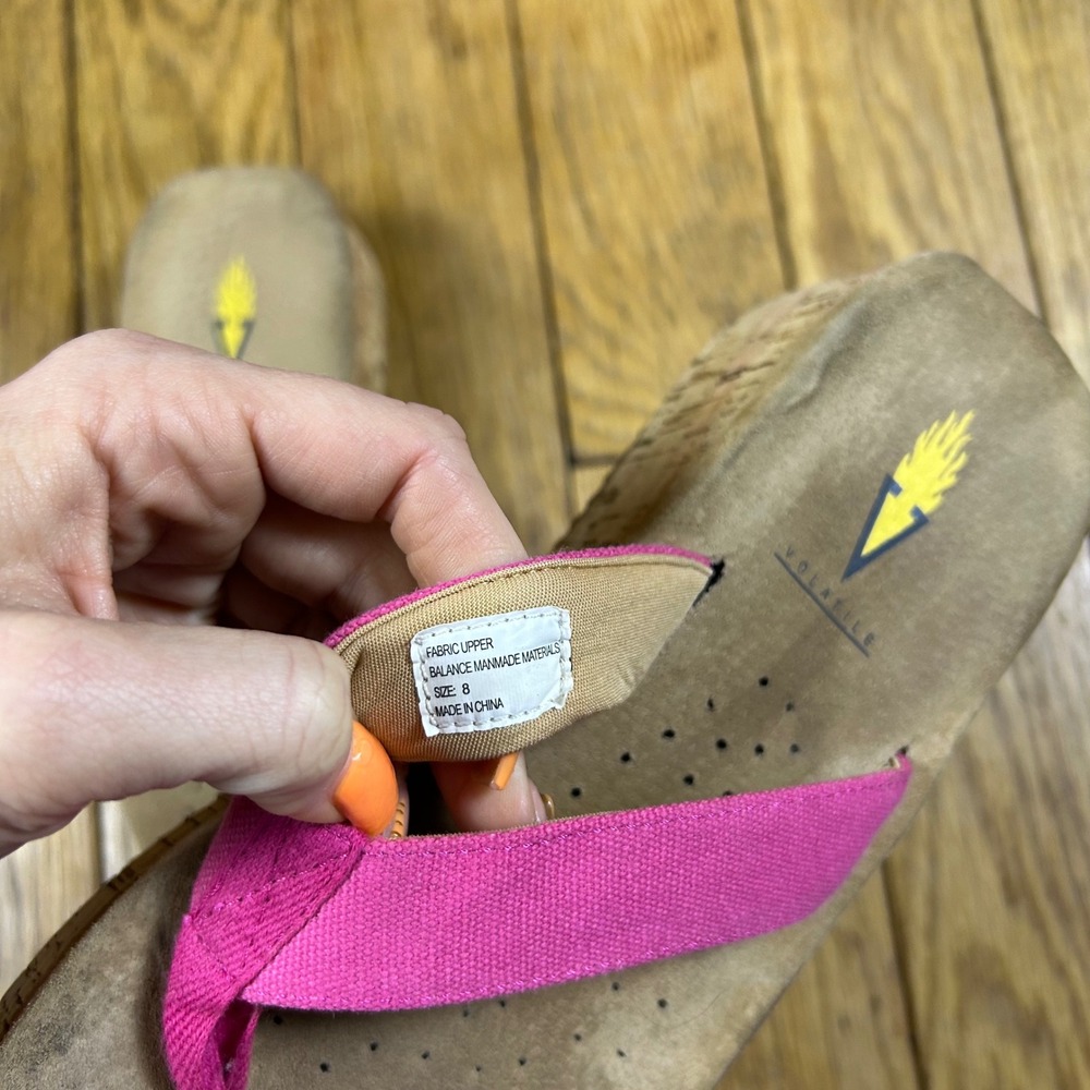 Y2K Volatile Pink Fabric Cork Wedge Platform Flip‎ Flops Sandals Womens Size 8 - Picture 6 of 6